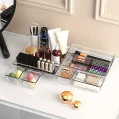 12pcs Drawer Organizer Trays Transparent Plastic Customize Layout Storage Bins