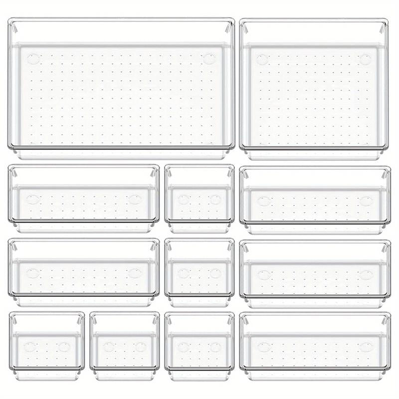 12pcs Drawer Organizer Trays Transparent Plastic Customize Layout Storage Bins