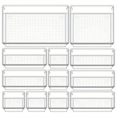 12pcs Drawer Organizer Trays Transparent Plastic Customize Layout Storage Bins