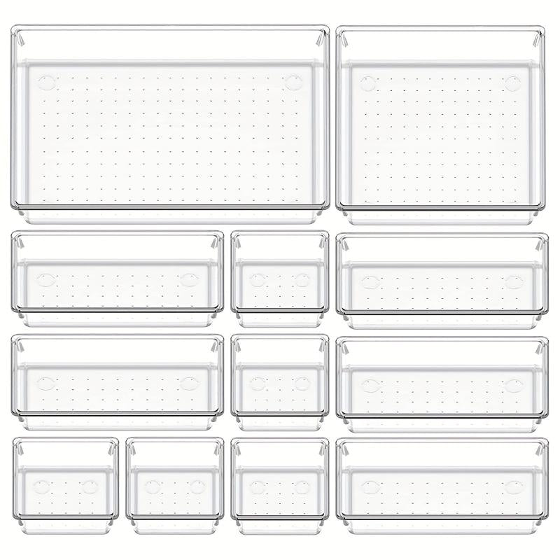 12pcs Drawer Organizer Trays Transparent Plastic Customize Layout Storage Bins