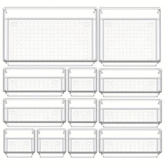 12pcs Drawer Organizer Trays Transparent Plastic Customize Layout Storage Bins