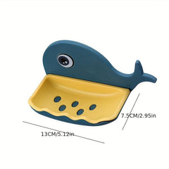 Whale Soap Dish Double Layer Drain Bathroom Wall Mount Storage Tray