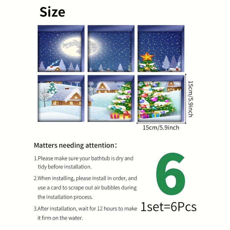 6pcs Christmas Bathtub Appliques Waterproof Frosted Sticker