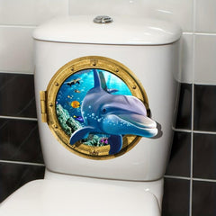 3D Dolphin Diving Mirror Toilet Sticker