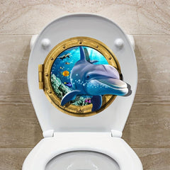 3D Dolphin Diving Mirror Toilet Sticker