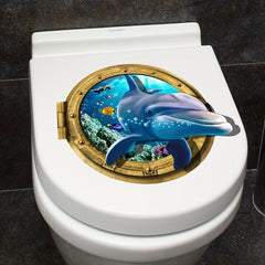 3D Dolphin Diving Mirror Toilet Sticker