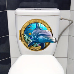 3D Dolphin Diving Mirror Toilet Sticker
