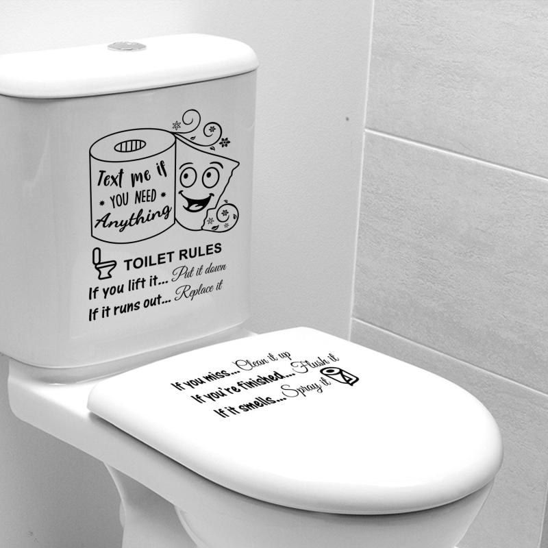 2PCS Toilet Lid Decals Vinyl Art Decals Bathroom Decor Toilet Rules Signs