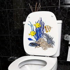 Underwater Coral Fish Toilet Lid Decal - Waterproof Tile Sticker