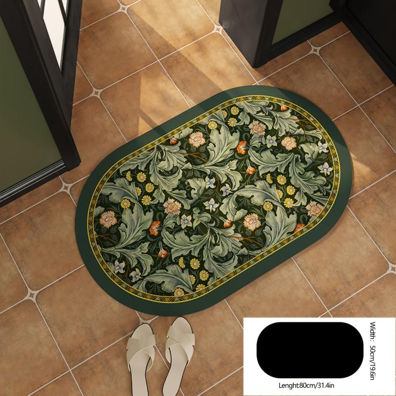 Leaf Pattern Oval Floor Mat Diatom Mud Absorbent Bath Rug Non slip