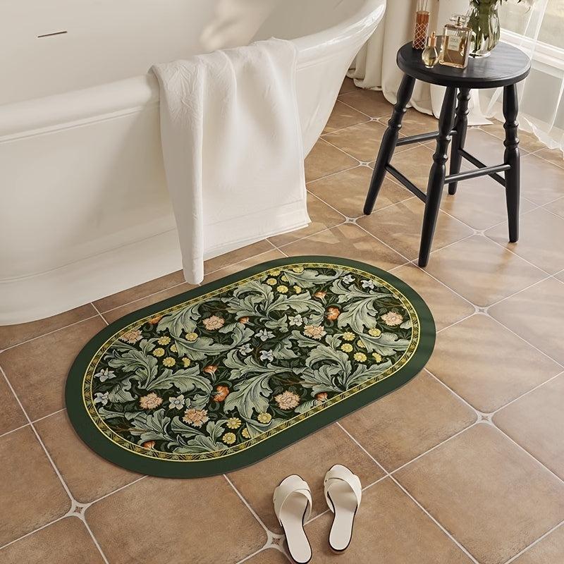 Leaf Pattern Oval Floor Mat Diatom Mud Absorbent Bath Rug Non slip