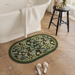 Leaf Pattern Oval Floor Mat Diatom Mud Absorbent Bath Rug Non slip