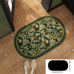 Leaf Pattern Oval Floor Mat Diatom Mud Absorbent Bath Rug Non slip