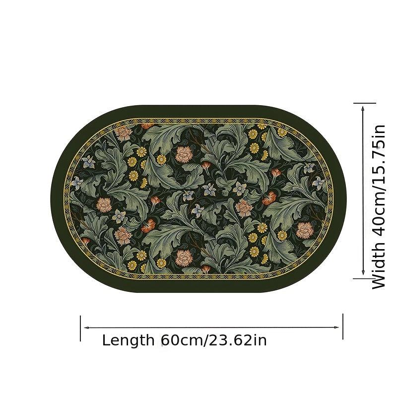 Leaf Pattern Oval Floor Mat Diatom Mud Absorbent Bath Rug Non slip
