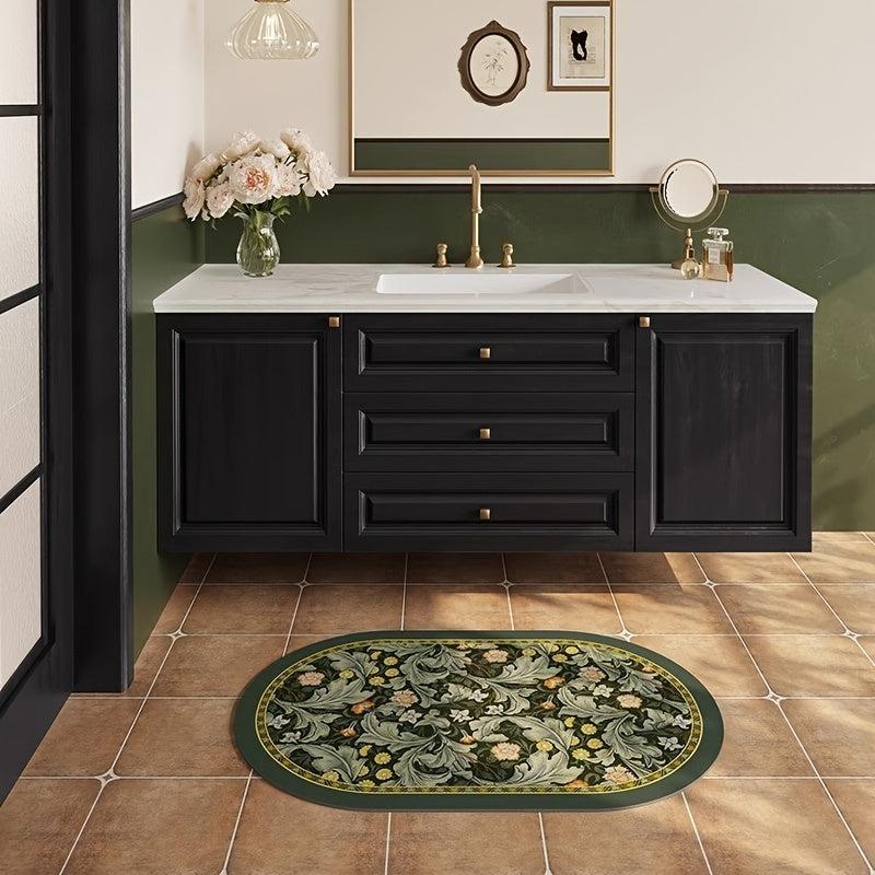 Leaf Pattern Oval Floor Mat Diatom Mud Absorbent Bath Rug Non slip