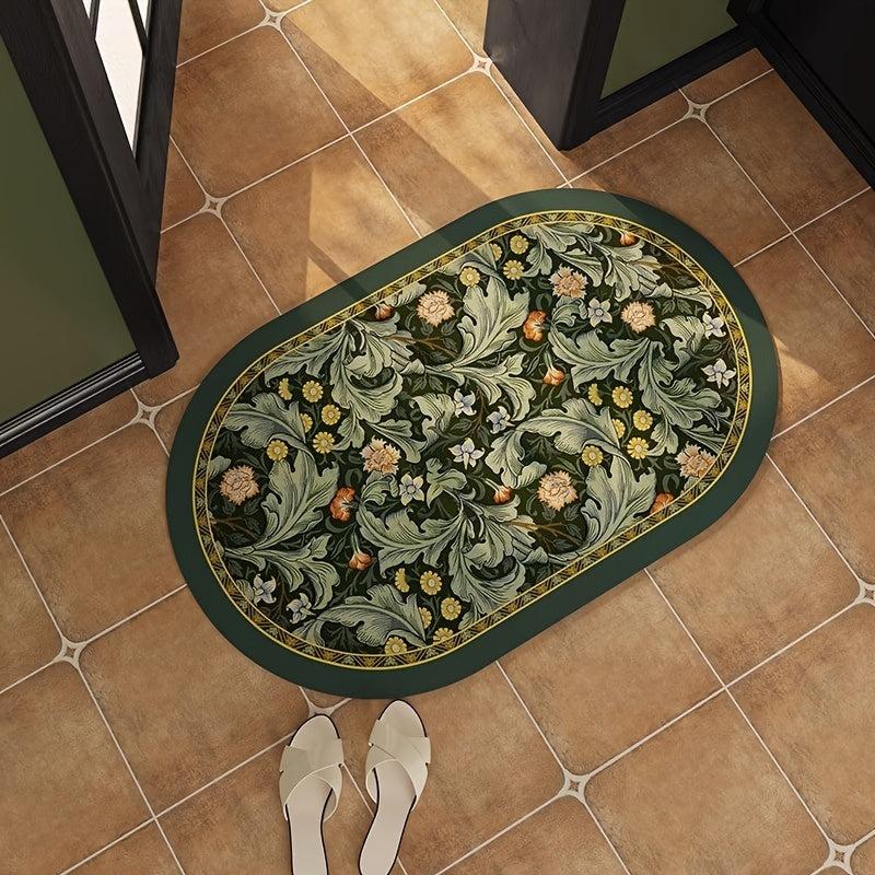 Leaf Pattern Oval Floor Mat Diatom Mud Absorbent Bath Rug Non slip