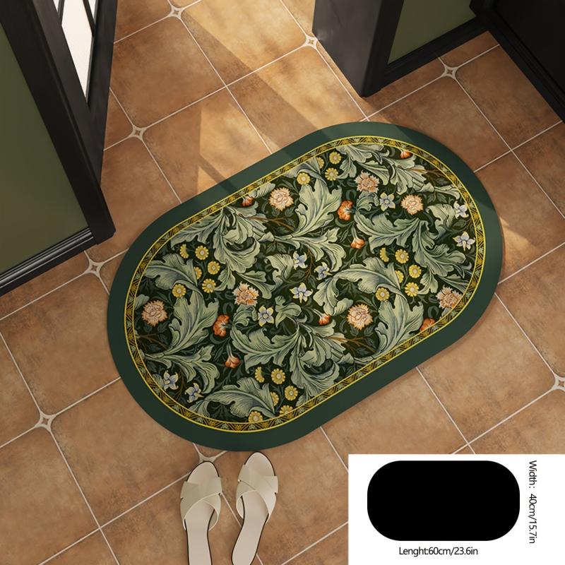 Leaf Pattern Oval Floor Mat Diatom Mud Absorbent Bath Rug Non slip