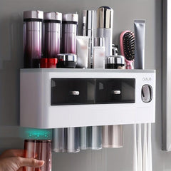 Wall Mounted Toothbrush Holder with Automatic Toothpaste Dispenser
