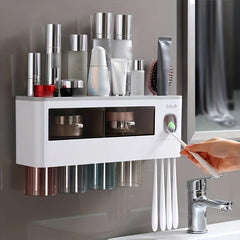 Wall Mounted Toothbrush Holder with Automatic Toothpaste Dispenser