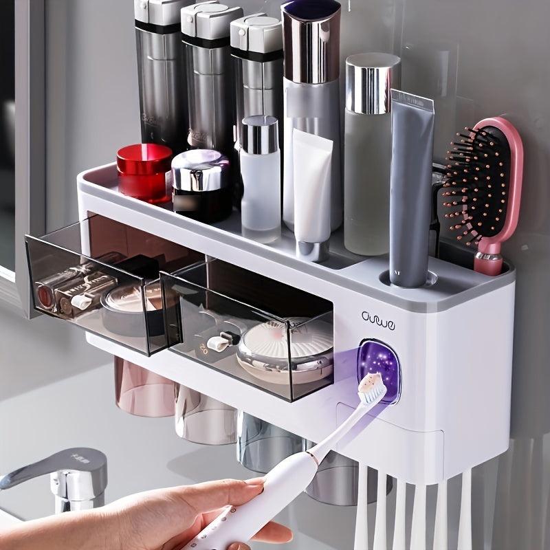 Wall Mounted Toothbrush Holder with Automatic Toothpaste Dispenser