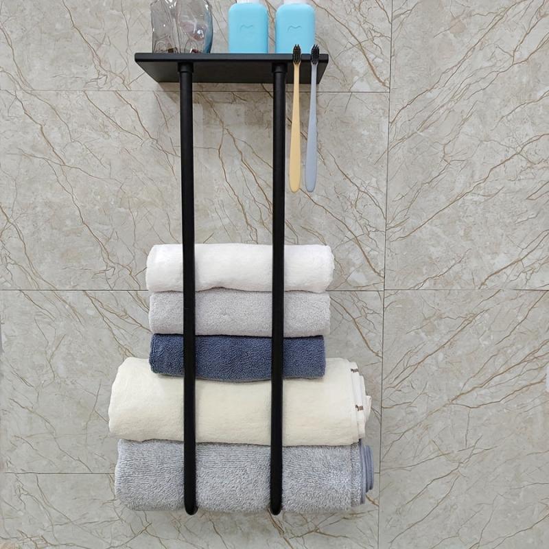 Stainless Steel Wall Mounted Towel Rack with Shelf