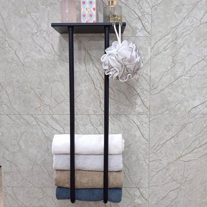 Stainless Steel Wall Mounted Towel Rack with Shelf