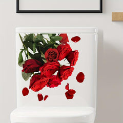 1pc Flower Toilet Sticker Rose Flower Waterproof Vinyl Sticker