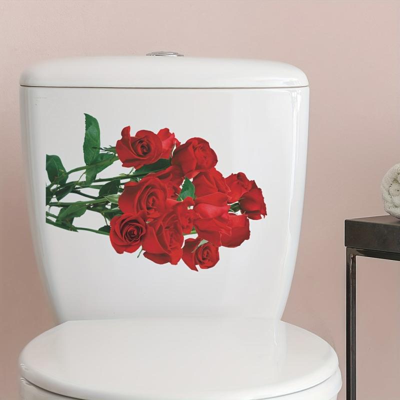 1pc Flower Toilet Sticker Rose Flower Waterproof Vinyl Sticker