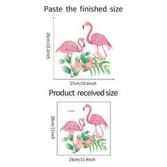 Romantic Flamingo & Flower Bathroom Sticker - Home Decoration Wall Decal