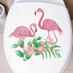 Romantic Flamingo & Flower Bathroom Sticker - Home Decoration Wall Decal