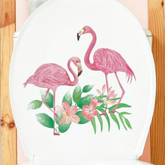Romantic Flamingo & Flower Bathroom Sticker - Home Decoration Wall Decal
