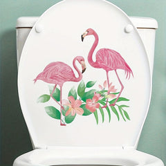 Romantic Flamingo & Flower Bathroom Sticker - Home Decoration Wall Decal