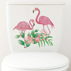 Romantic Flamingo & Flower Bathroom Sticker - Home Decoration Wall Decal