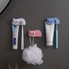 Cat Pattern Toothbrush Holder Wall Mounted Toothbrush Toothpaste Storage Rack