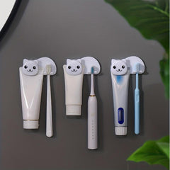 Cat Pattern Toothbrush Holder Wall Mounted Toothbrush Toothpaste Storage Rack