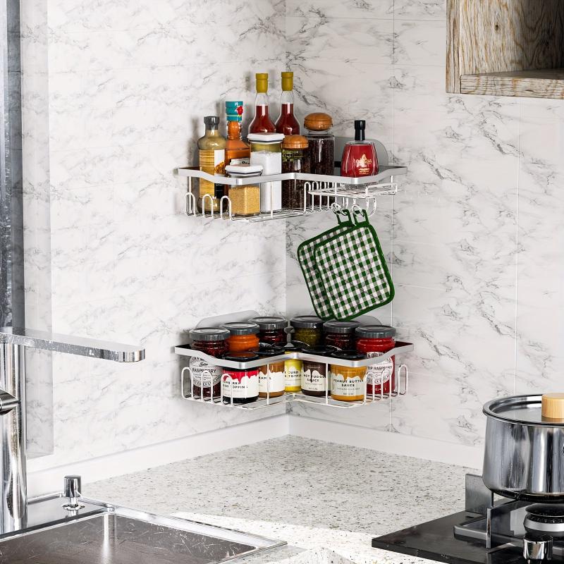 Adhesive Stainless Steel Shower Corner Caddy Wall Mounted Storage Rack