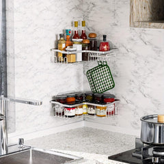 Adhesive Stainless Steel Shower Corner Caddy Wall Mounted Storage Rack