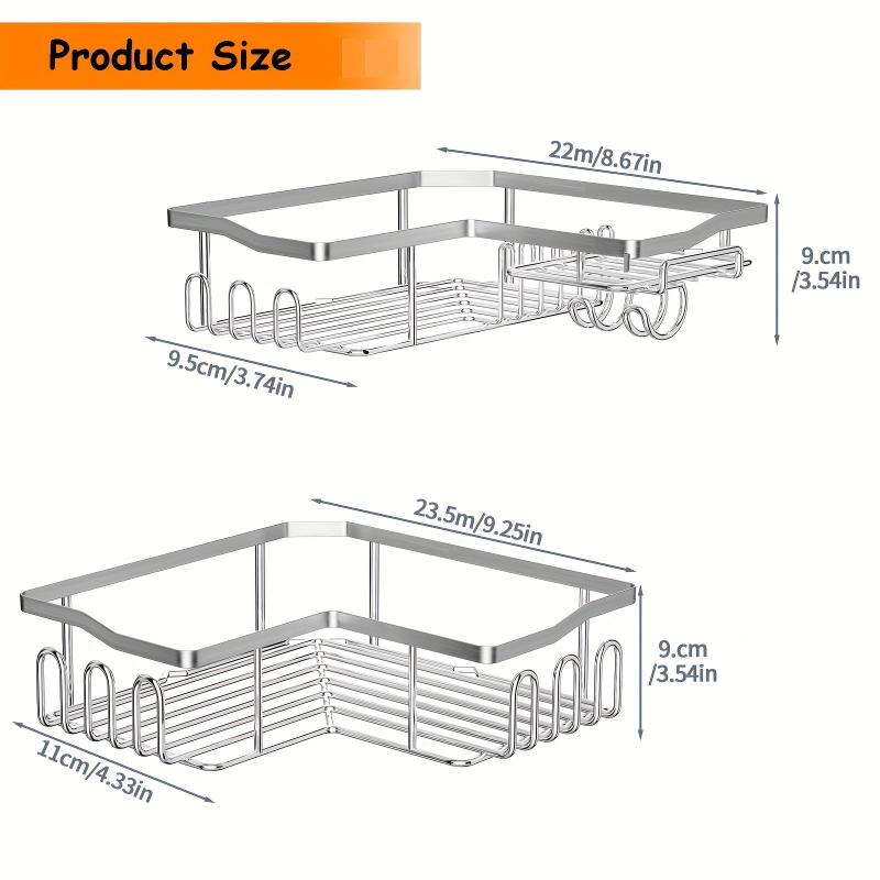 Adhesive Stainless Steel Shower Corner Caddy Wall Mounted Storage Rack