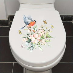 Flower Pattern Toilet Lid Decal Self Adhesive Wall Sticker Bathroom Decor