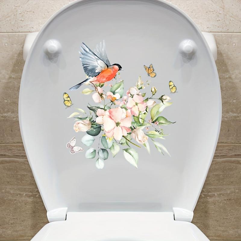 Flower Pattern Toilet Lid Decal Self Adhesive Wall Sticker Bathroom Decor