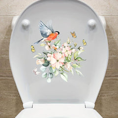 Flower Pattern Toilet Lid Decal Self Adhesive Wall Sticker Bathroom Decor