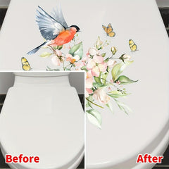 Flower Pattern Toilet Lid Decal Self Adhesive Wall Sticker Bathroom Decor