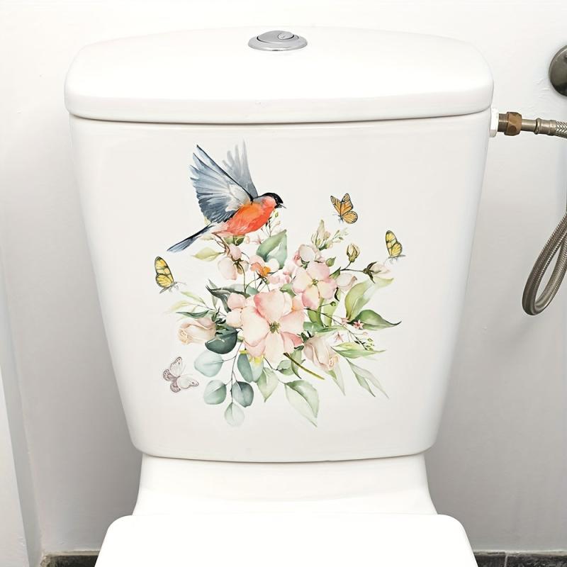 Flower Pattern Toilet Lid Decal Self Adhesive Wall Sticker Bathroom Decor