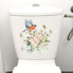 Flower Pattern Toilet Lid Decal Self Adhesive Wall Sticker Bathroom Decor