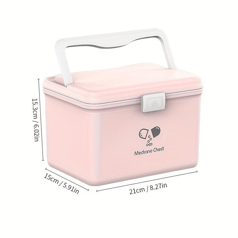 Portable 2-Layer Medicine Storage Box with Buckle & Handle