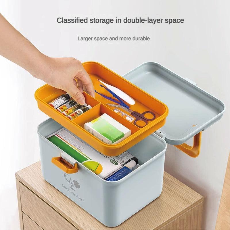 Portable 2-Layer Medicine Storage Box with Buckle & Handle