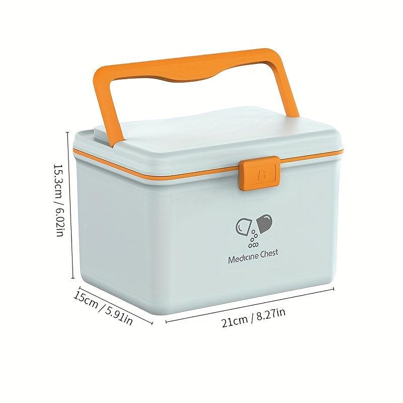 Portable 2-Layer Medicine Storage Box with Buckle & Handle