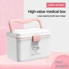 Portable 2-Layer Medicine Storage Box with Buckle & Handle