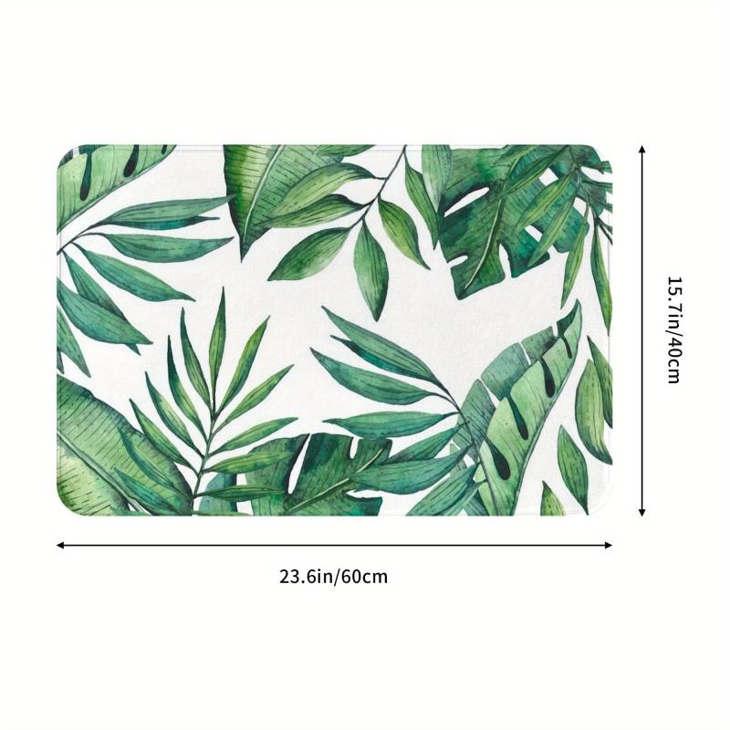Tropical Green Leaves Floor Mat Soft Flannel Bath Rug