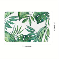 Tropical Green Leaves Floor Mat Soft Flannel Bath Rug